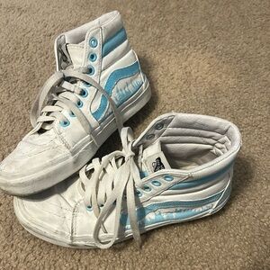 USED custom painted white vans with blue flames